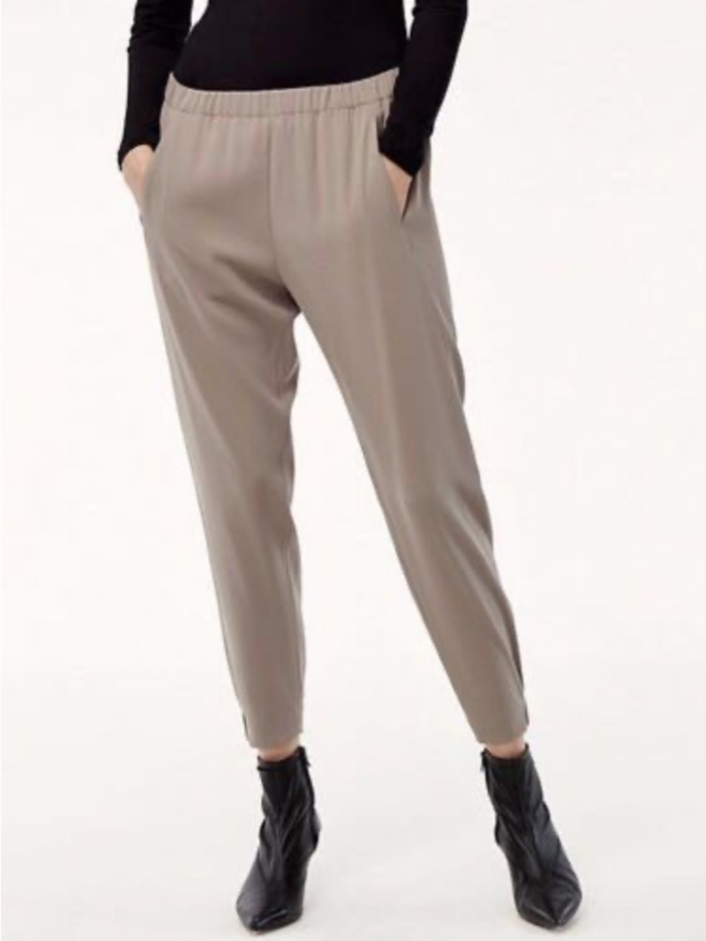 Babaton Tan Cropped Pants with Elastic Waist, Sz S